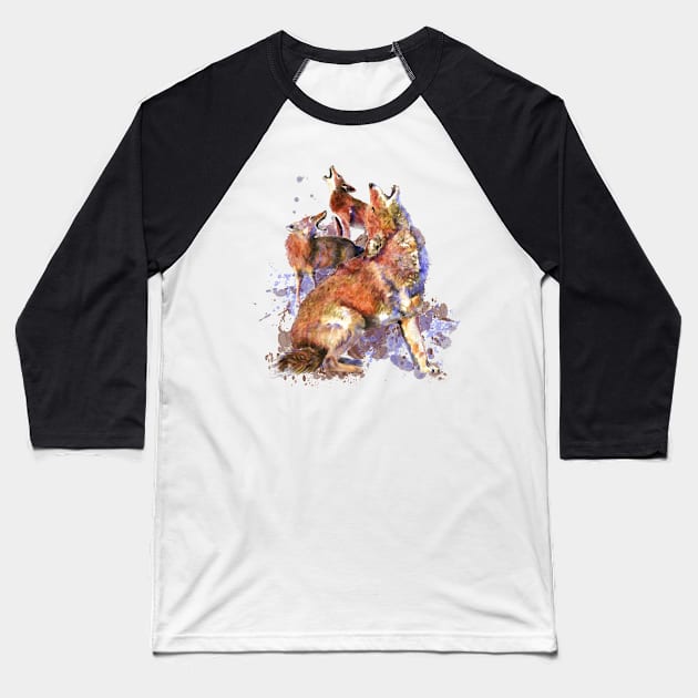 Watercolor Howling Coyote Animal Art Baseball T-Shirt by Country Mouse Studio